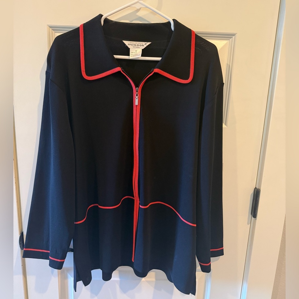 Misook Black Jacket with Red Accents